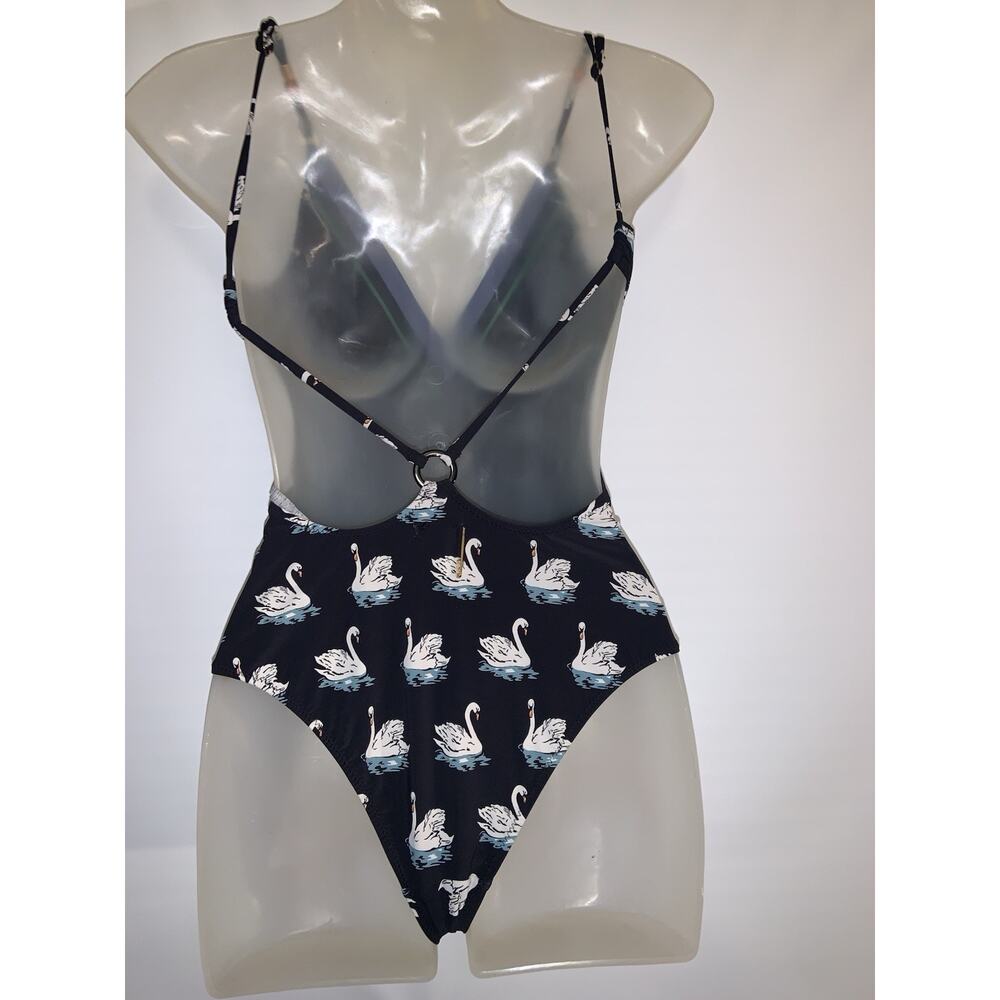 Stella McCartney Black Swan One Piece Swimsuit Women’s Small Beach Resortwear - Picture 2 of 5